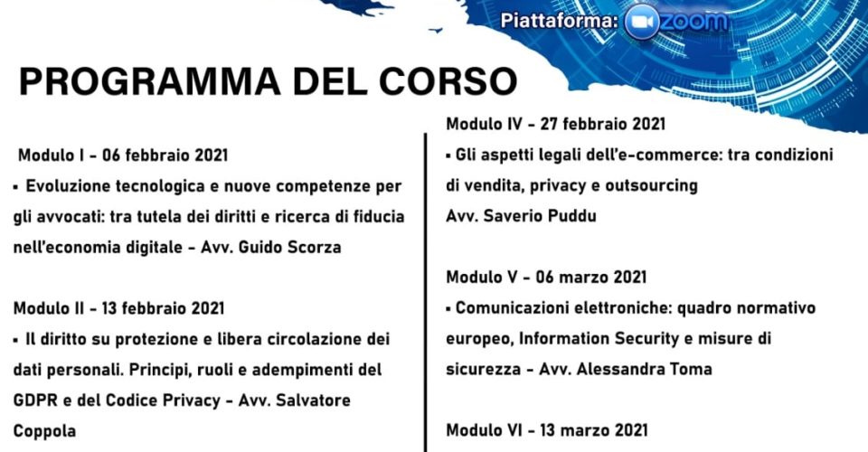 C𝐨𝐫𝐬𝐨 𝐝𝐢 𝐚𝐥𝐭𝐚 𝐟𝐨𝐫𝐦𝐚𝐳𝐢𝐨𝐧𝐞 𝐩𝐫𝐨𝐟𝐞𝐬𝐬𝐢𝐨𝐧𝐚𝐥𝐞: Informatica giuridica, digitilizzazione e privacy